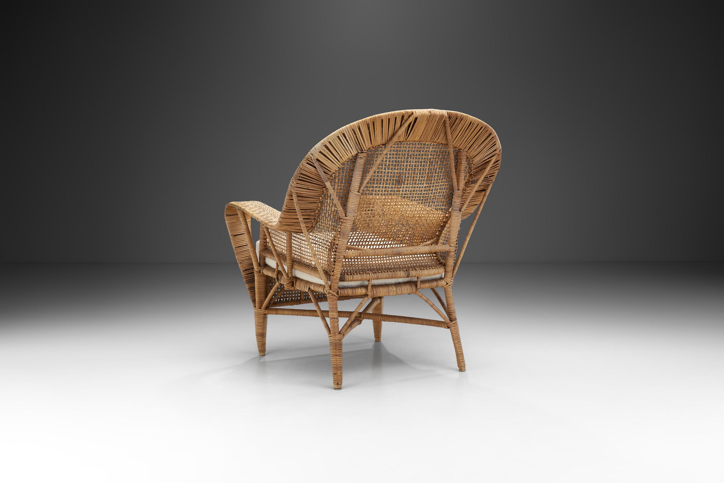 Danish Kay Fisker “Canton” Woven Wicker Lounge Chair for Robert Wengler, Denmark 1950s