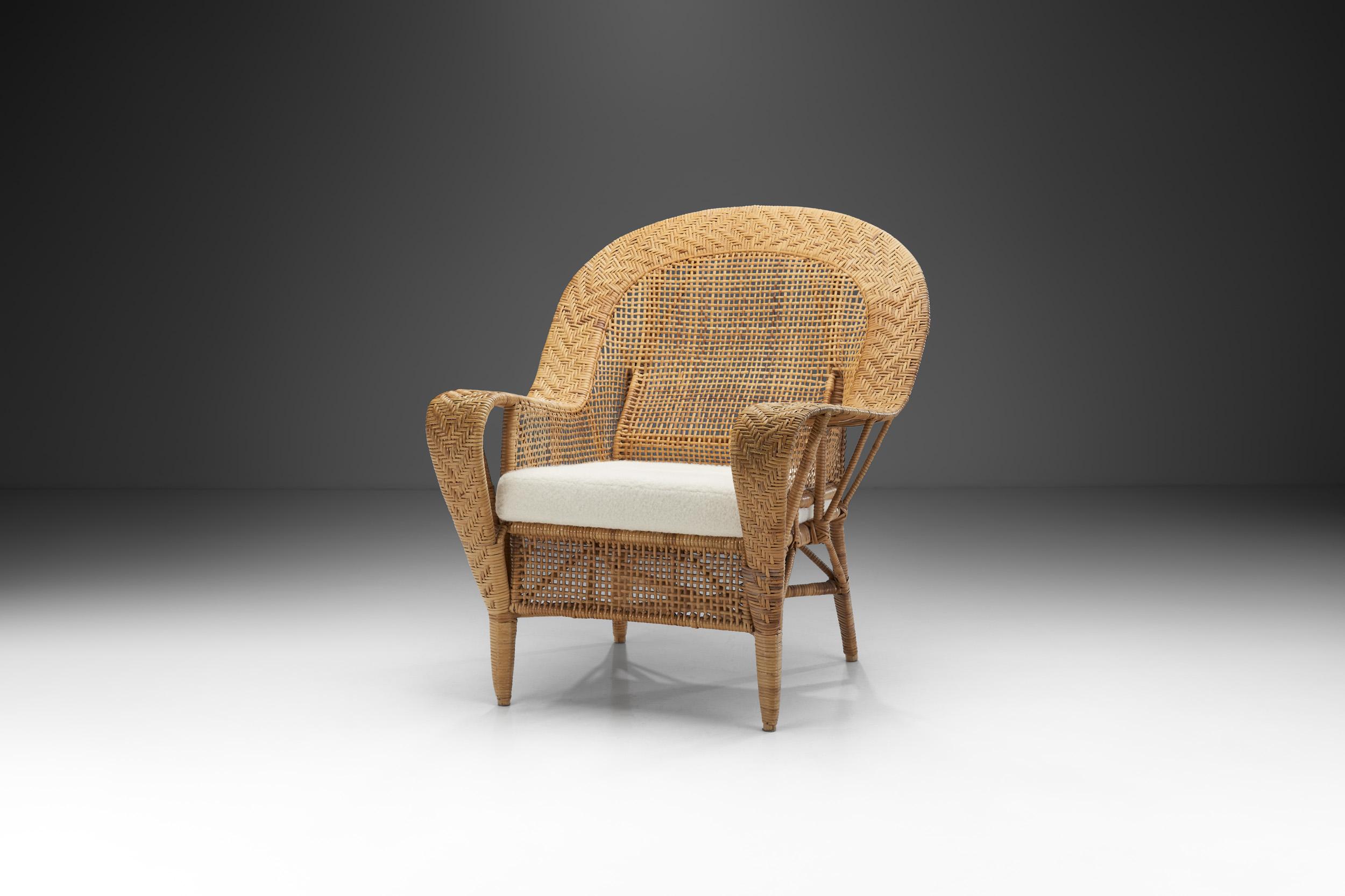 Scandinave moderne Kay Fisker fauteuil de salon en osier tressé Canton pour Robert Wengler, Danemark, années 1950