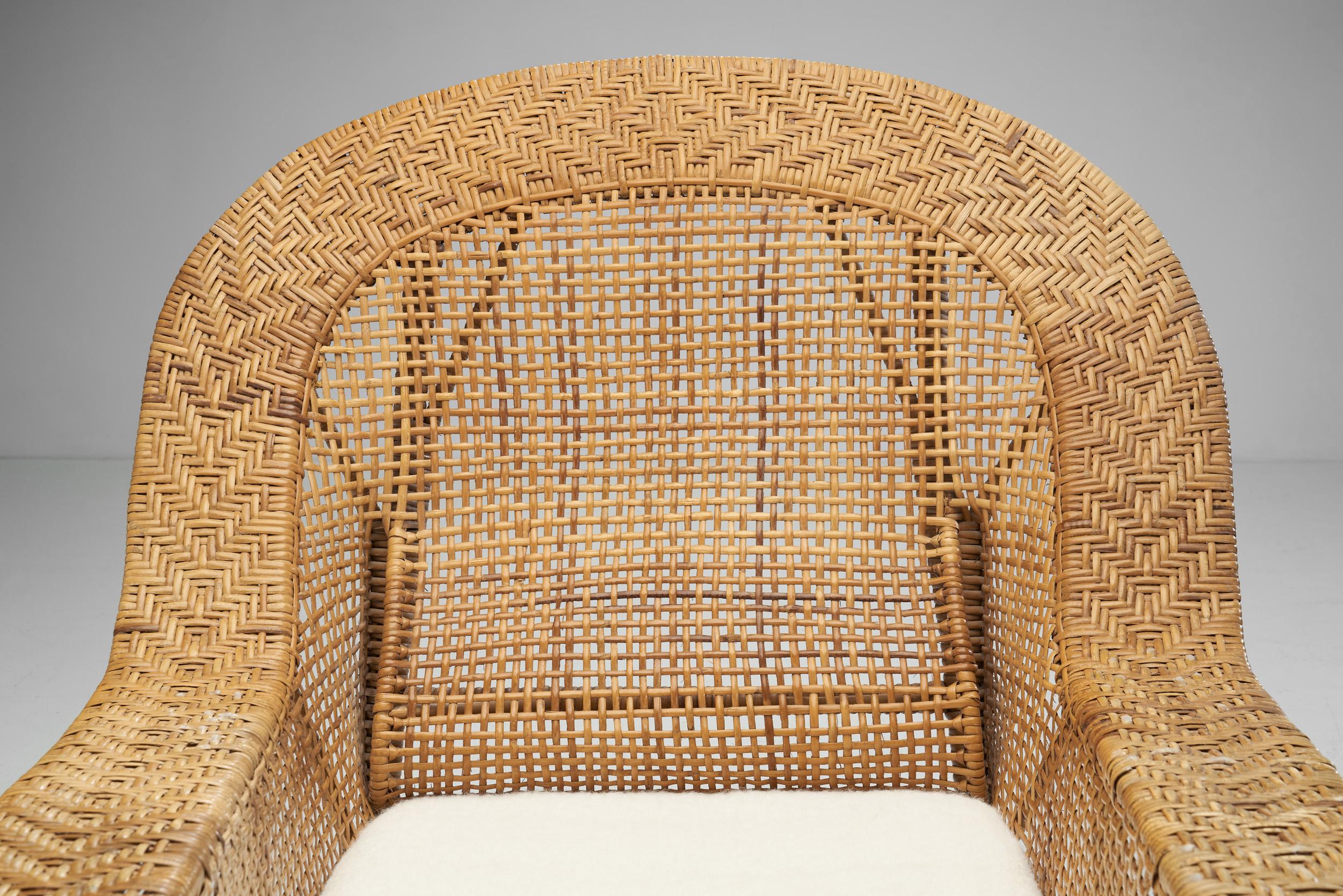 Fabric Kay Fisker “Canton” Woven Wicker Lounge Chair for Robert Wengler, Denmark 1950s