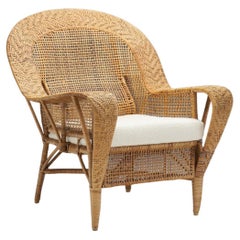 Vintage Kay Fisker “Canton” Woven Wicker Lounge Chair for Robert Wengler, Denmark 1950s