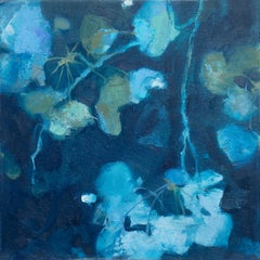 "Garden Lyrics 194" Small Blue Abstract Floral Painting 