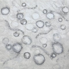 "Dispersion 3", abstract, microscopic, gray, white, black, encaustic