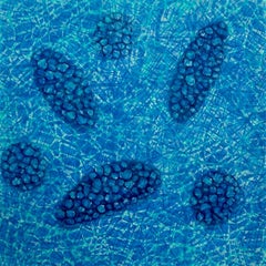 "Bio Patterns 11", encaustic, pastel, abstract, microscopic, blues, turquoise