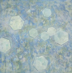 „Bio-Muster 3“, abstrakt, geometrisch, mikroskopisch, blau, pastell, enkaustisch