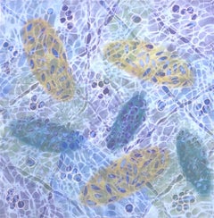 "Bio Patterns 7", encaustic, pastel, abstract, microscopic, blues, green, purple