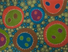 "Macroaction 14", microscopic, blue, orange, green, brown, pastel, drawings