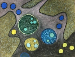 "Macrovision 10", pastel, drawing, microscopic, abstract, blue, green, grey