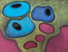 „Macrovision 6““, Pastell, mikroskopisch, Landschaft, Blau, Rosa, Gelb, Grün