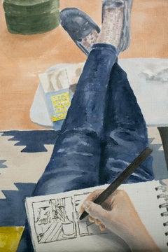 « Journée de minuit », peinture acrylique sur coton, peinture figurative, intérieur, chat