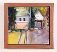 Vintage American Modernist Signed Original Oil Painting Urban Street Landscape