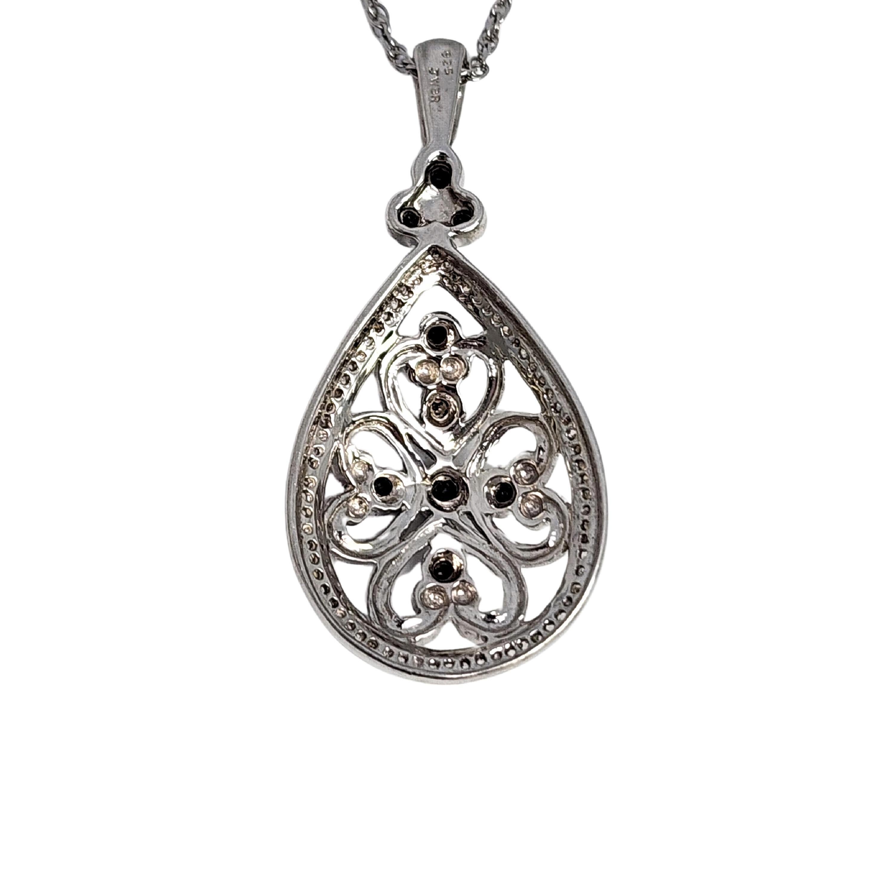 Round Cut Kay Jewelers Sterling Silver Black and White Diamonds Pendant Necklace #17005 For Sale