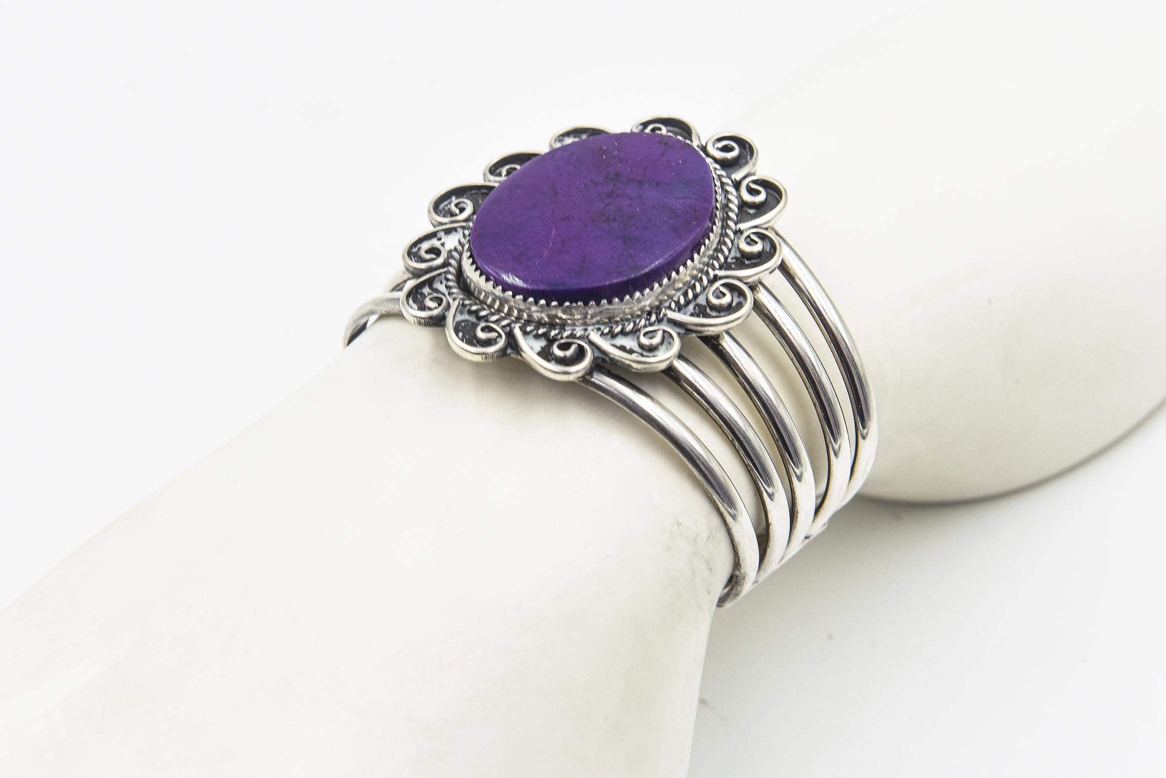 Kay Johnson Southwest Sugilite Sterling Silver Cuff Bracelet For Sale 5