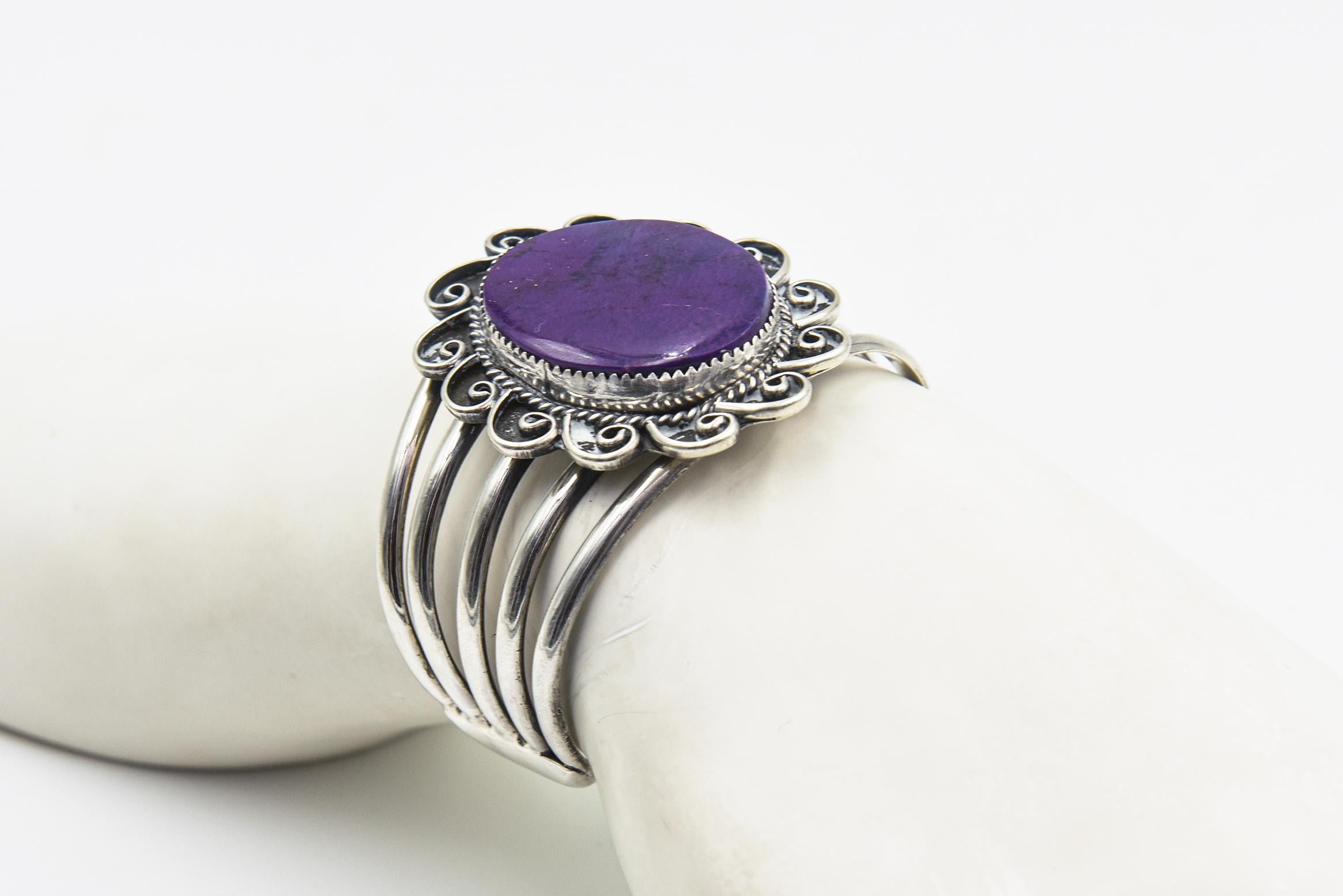 Kay Johnson Southwest Sugilite Sterling Silver Cuff Bracelet For Sale 6
