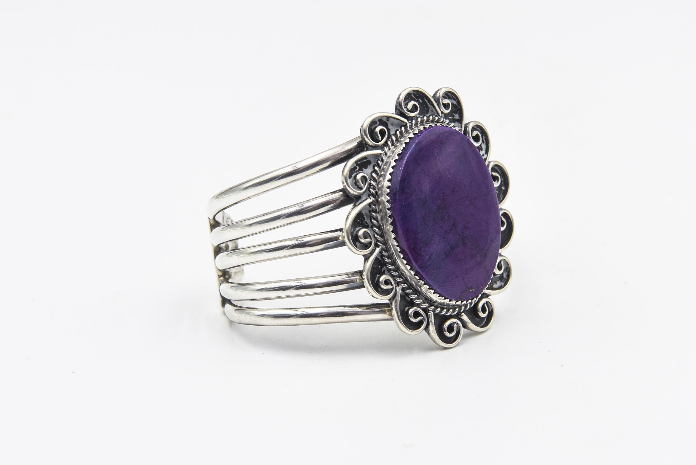 Native American Kay Johnson Southwest Sugilite Sterling Silver Cuff Bracelet For Sale