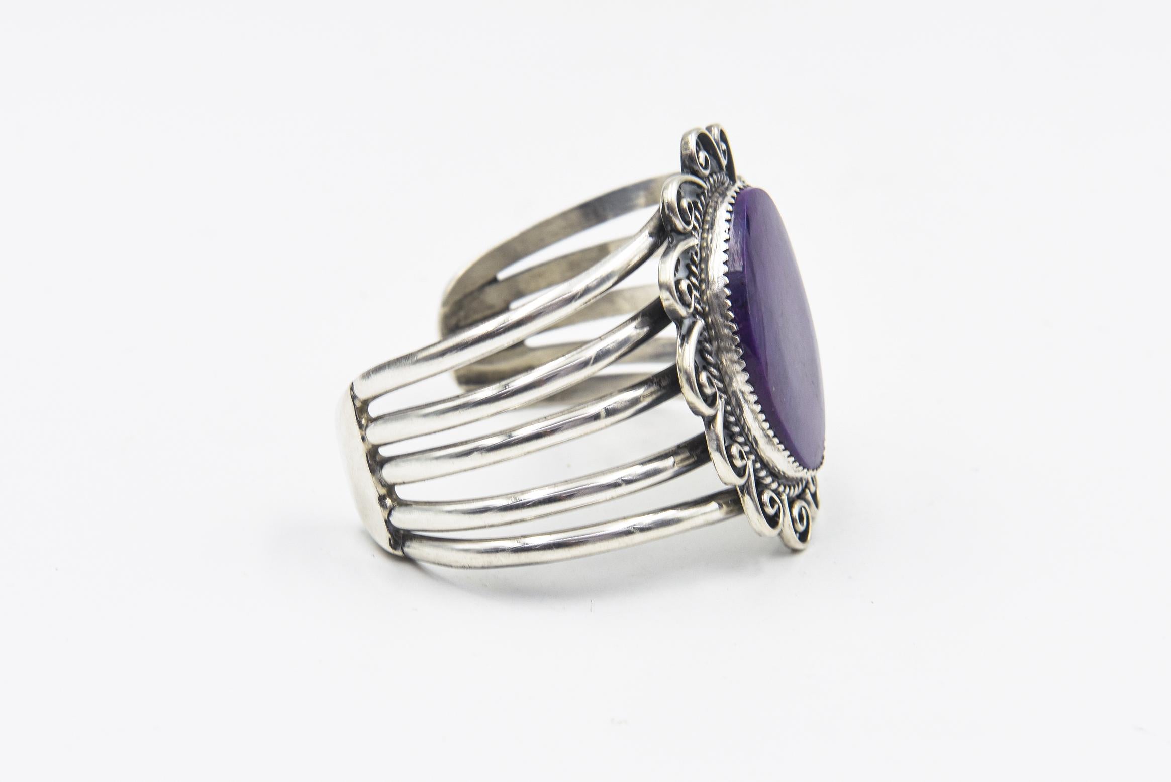 Kay Johnson Southwest Sugilite Sterling Silver Cuff Bracelet In Good Condition For Sale In Miami Beach, FL