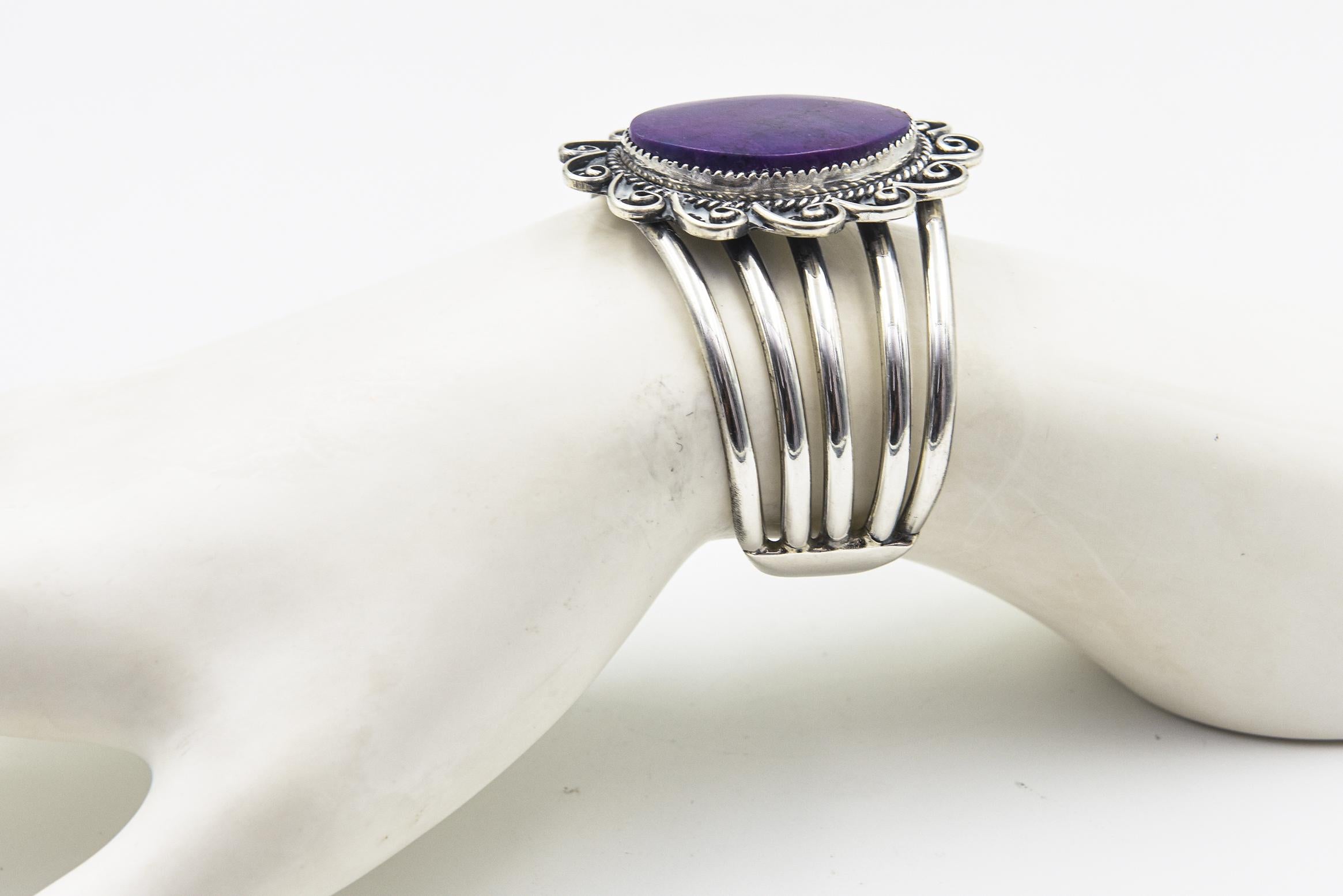 Kay Johnson Southwest Sugilite Sterling Silver Cuff Bracelet For Sale 4