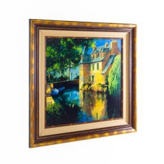 Kay Slette House and Boat Framed Oil on Canvas Painting
