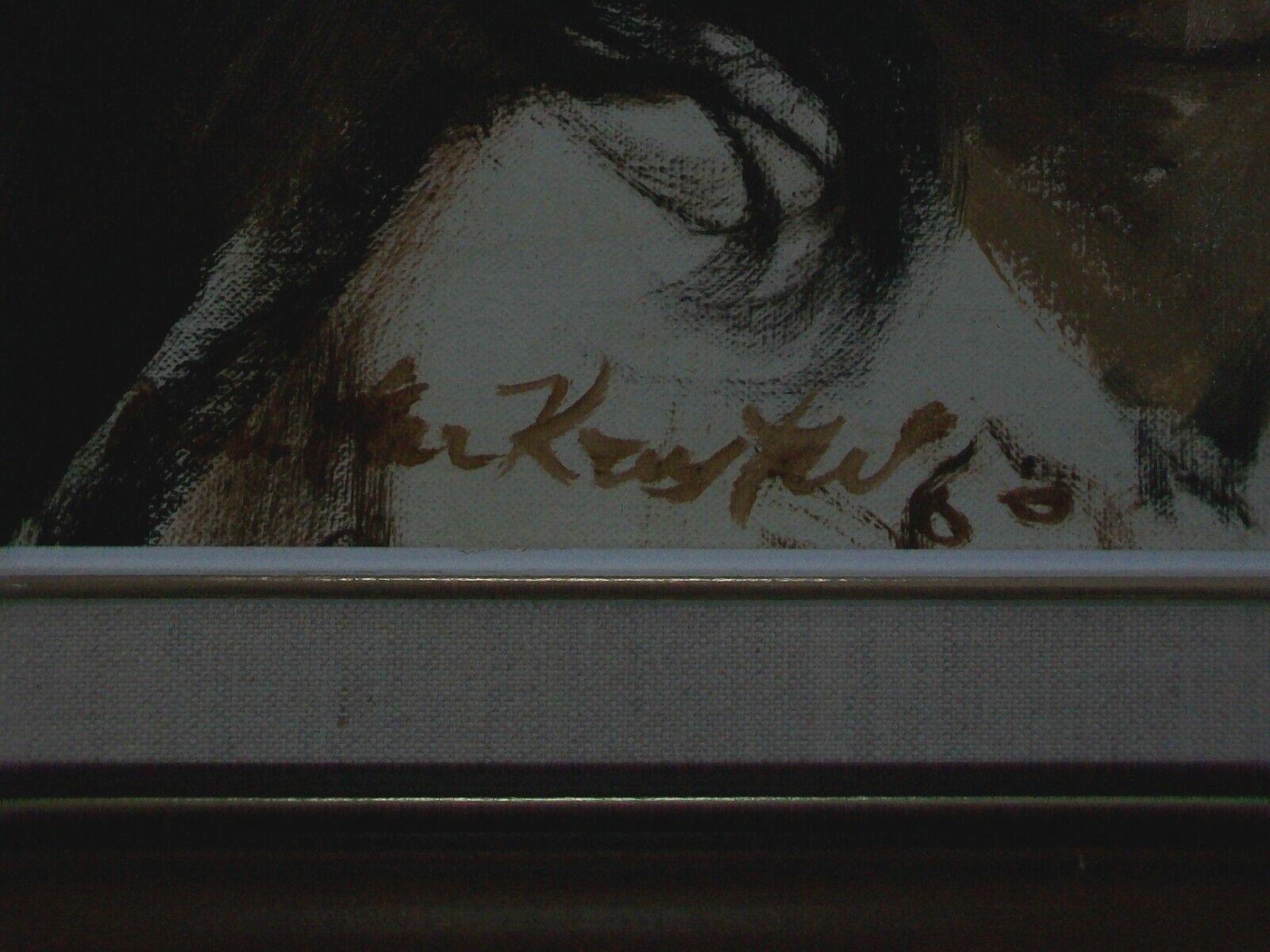 Peint à la main Kay Yum, Peinture de portrait sur toile sans titre, encadrée, Mexique, vers 1960 en vente