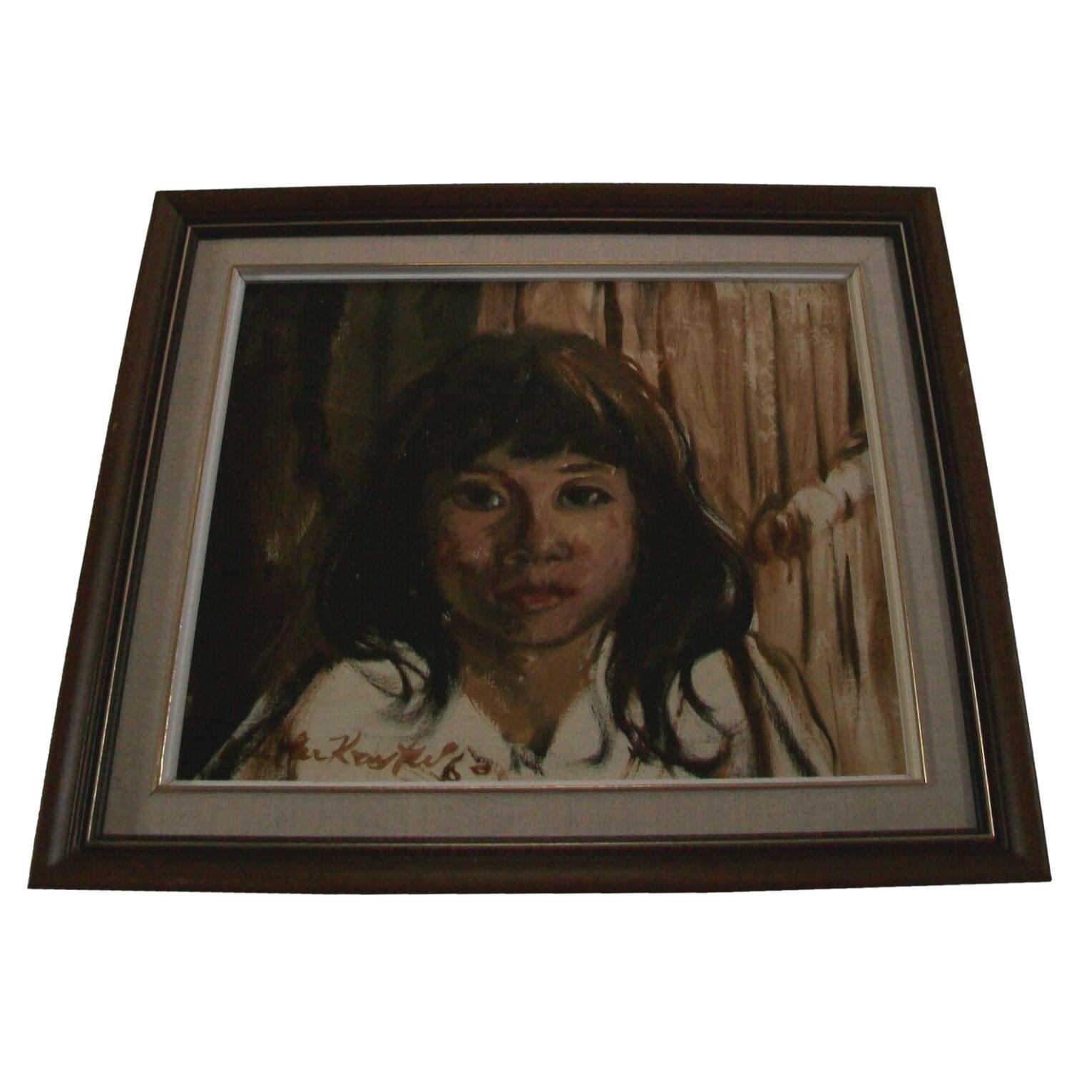 Kay Yum, Untitled Portrait Painting on Canvas, Framed, Mexico, circa 1960 For Sale