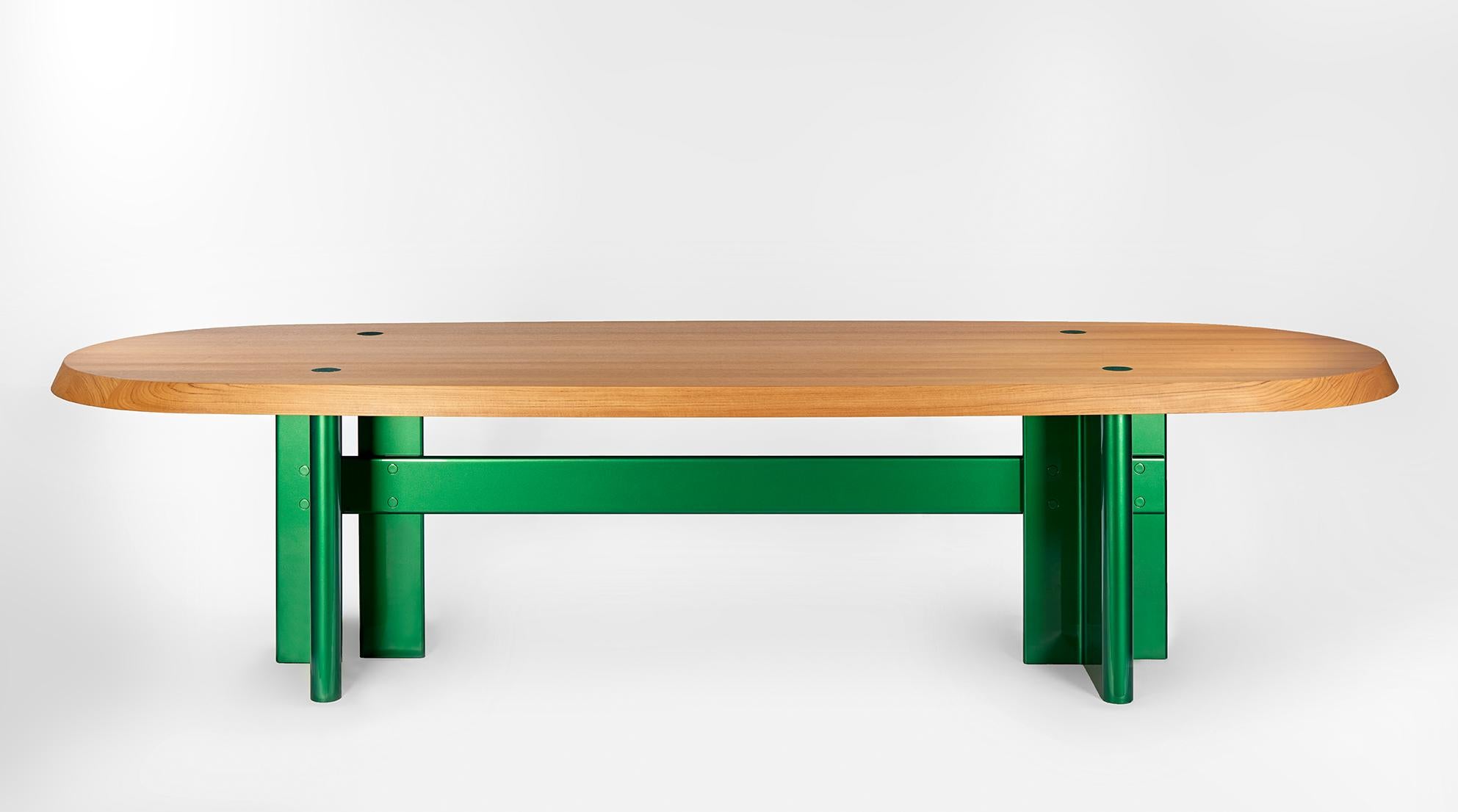 Kayak teak dining table by Gisbert Pöppler
Dimensions: D 320 x W 110 x H 75 cm
Materials: Maple wood

Perfectly balanced and sturdy like the sleek boat and hunter of the arctic, the Kayak dinner table is a playful construction of wood and steel.