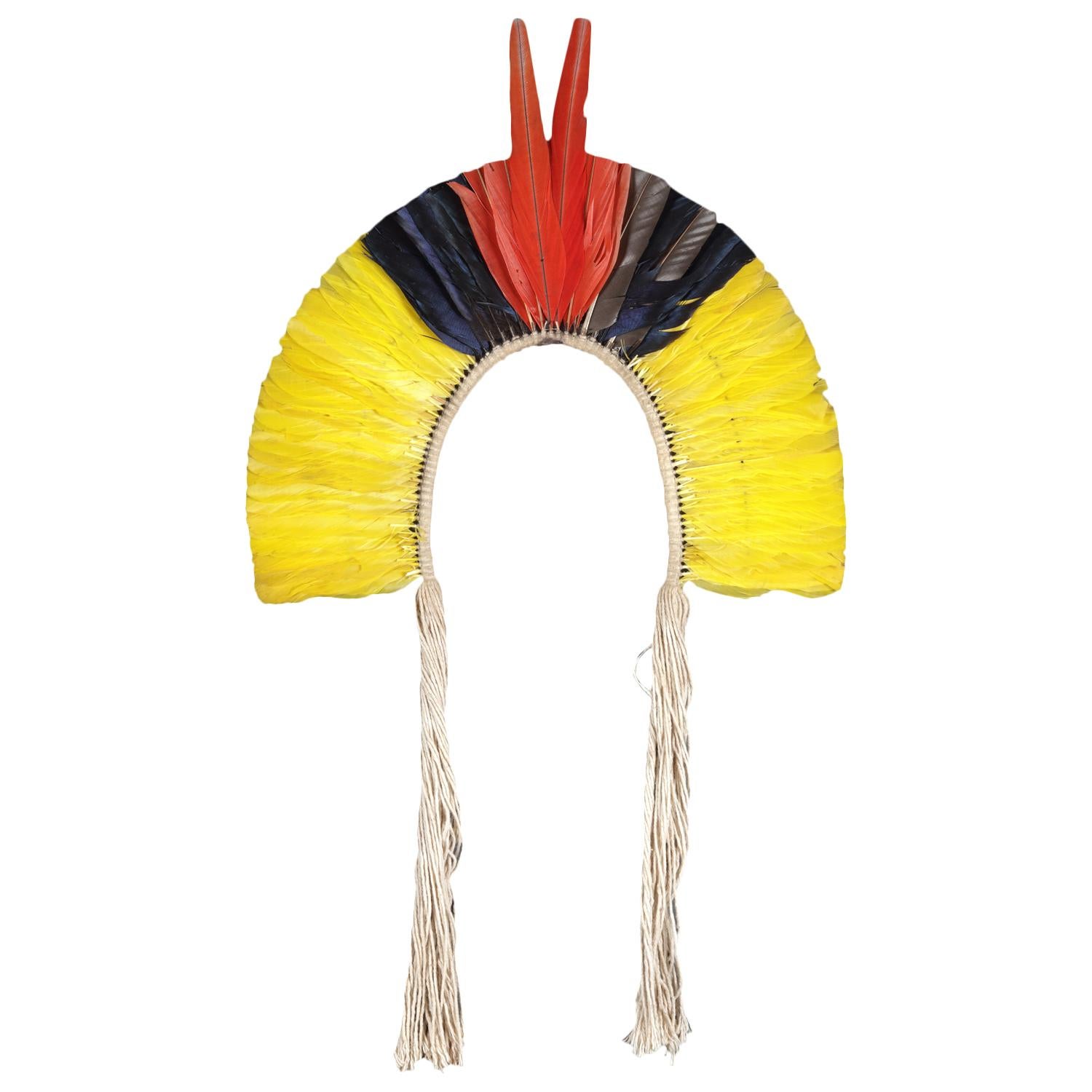 ADJUSTABLE Yellow with beads Mini Feather Headdress Native Indian Style 