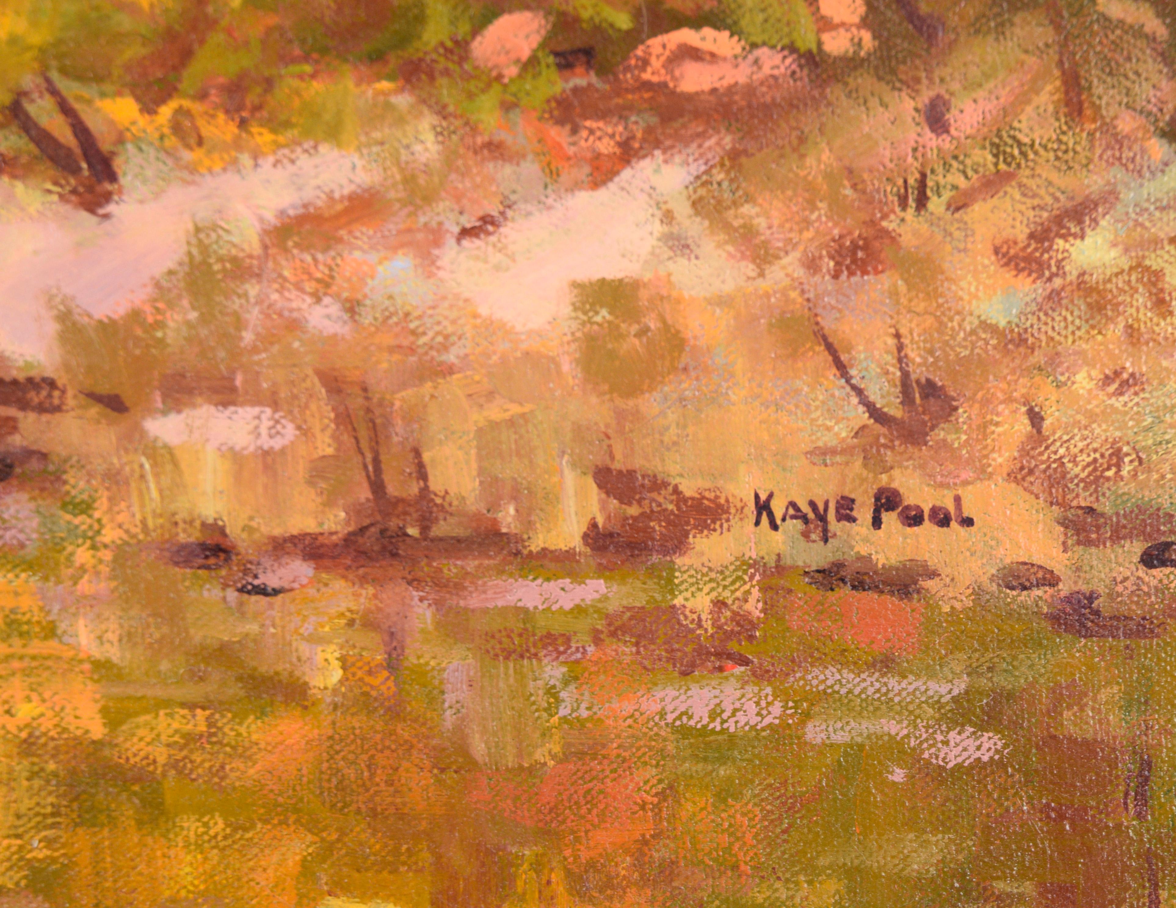 Vibranti colori autunnali al torrente - Paesaggio autunnale in olio su tela 6