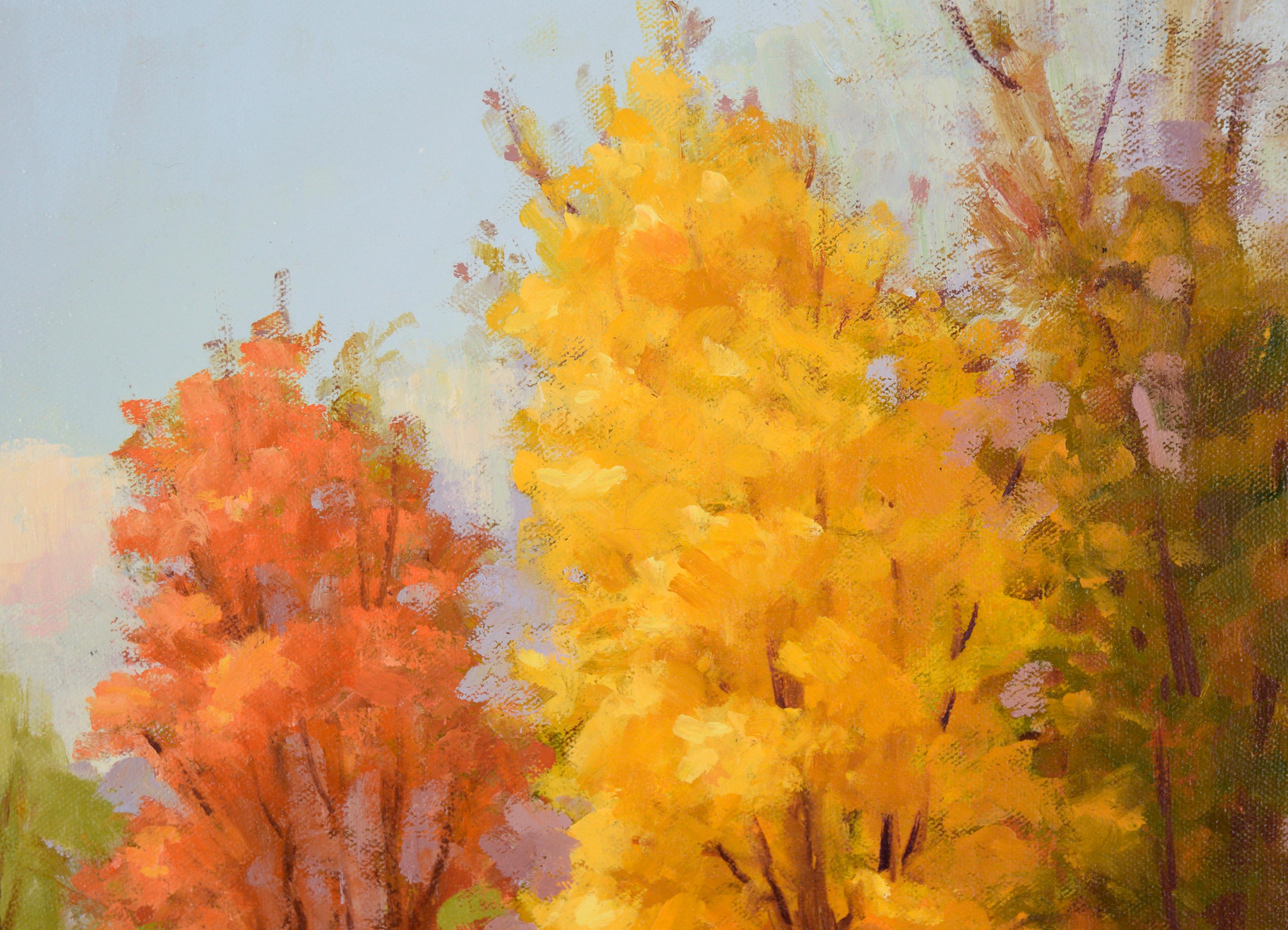 Vibranti colori autunnali al torrente - Paesaggio autunnale in olio su tela 1