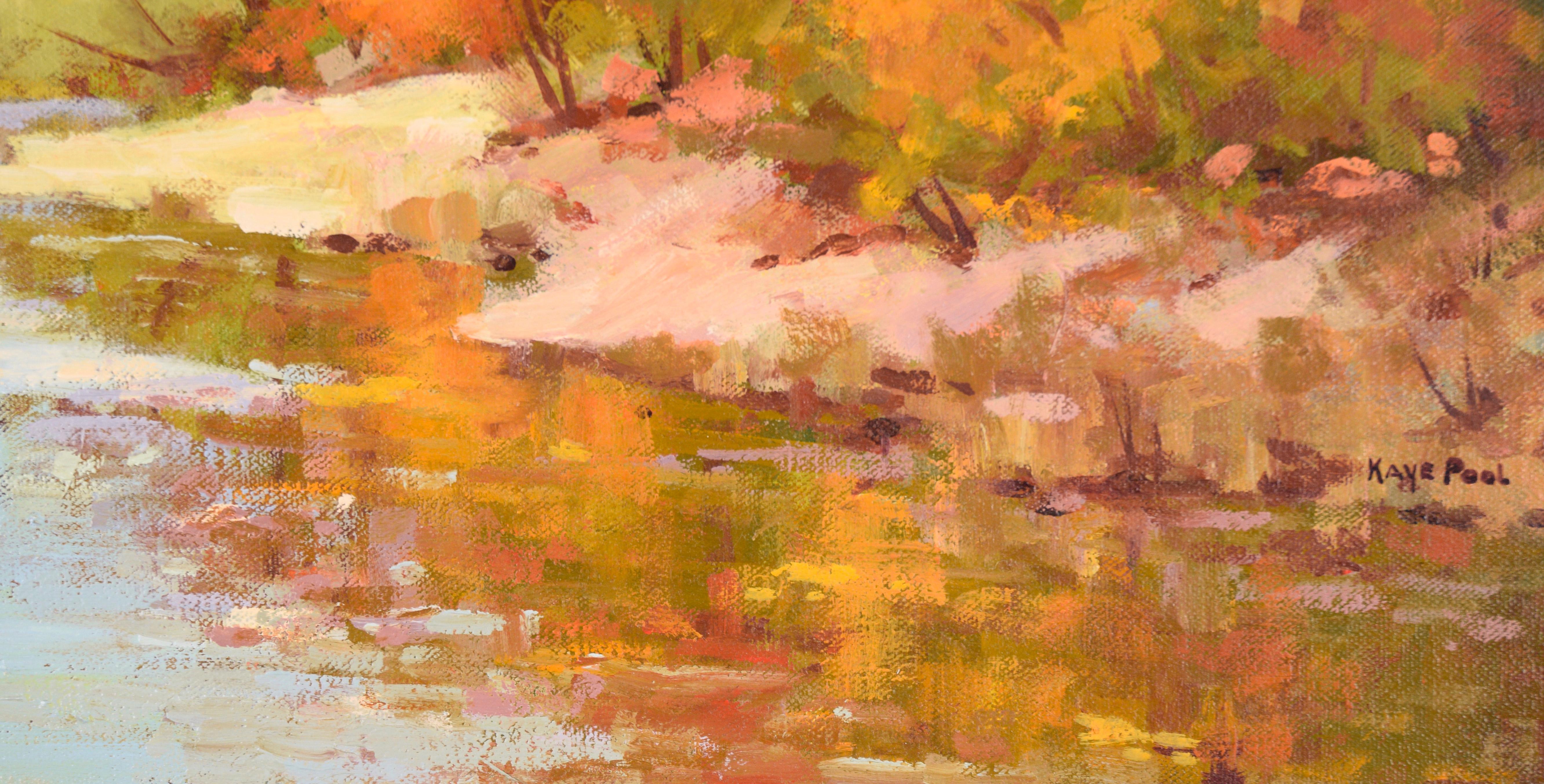 Vibranti colori autunnali al torrente - Paesaggio autunnale in olio su tela 5