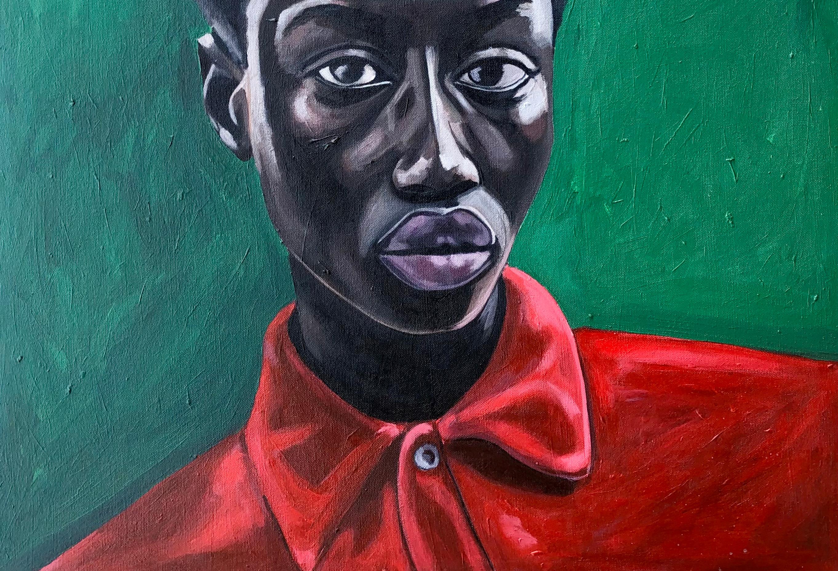 Le Col Rouge - Ritratto espressionista del XXI secolo, Donna africana - Painting Espressionista di Kayimahe Ishmael Zed