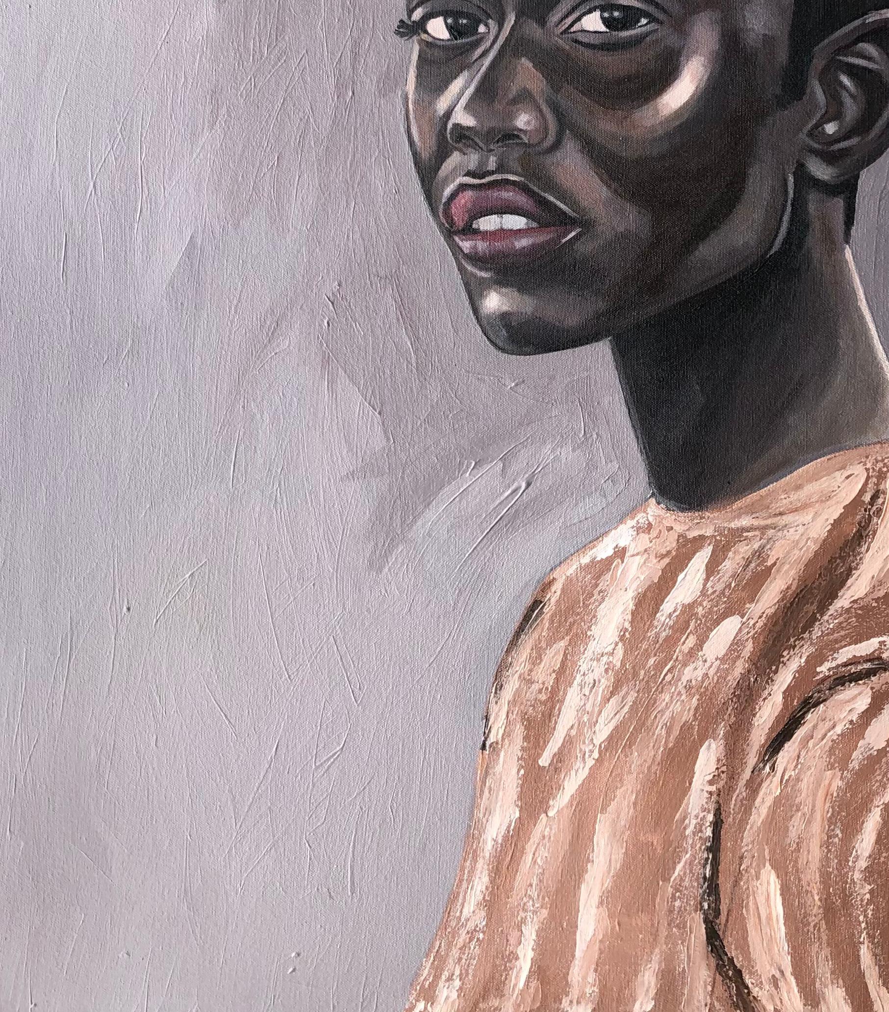 Sable - Ritratto espressionista del XXI secolo, donna africana, viso - Portrait Painting Grigio di Kayimahe Ishmael Zed