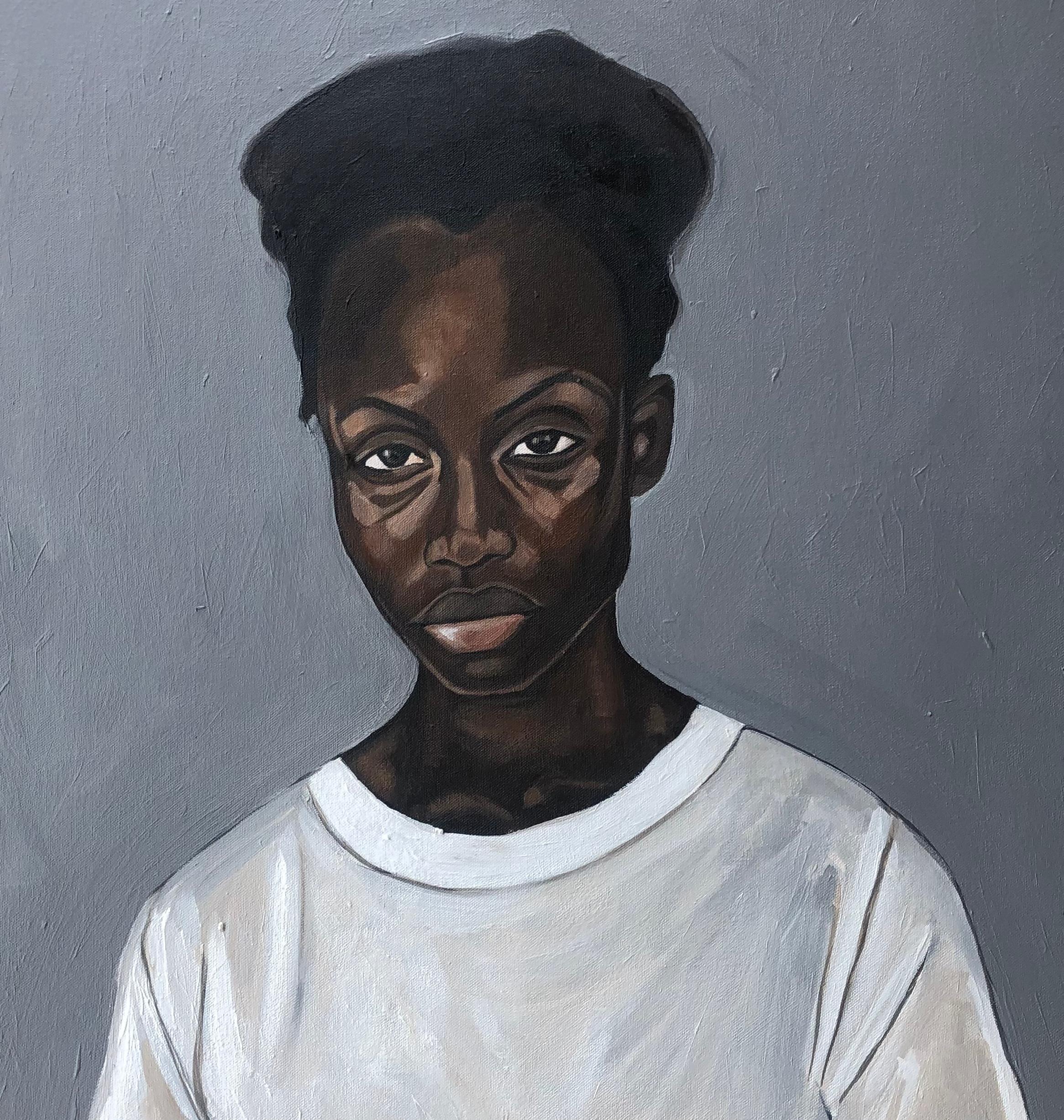 Senza titolo 4 - Ritratto espressionista del XXI secolo, Donna africana - Figurative Painting Grigio di Kayimahe Ishmael Zed