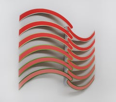 Cissoid -Acrylic on Wood Hanging Sculpture Red to Pink Waves, Abstract Geometric