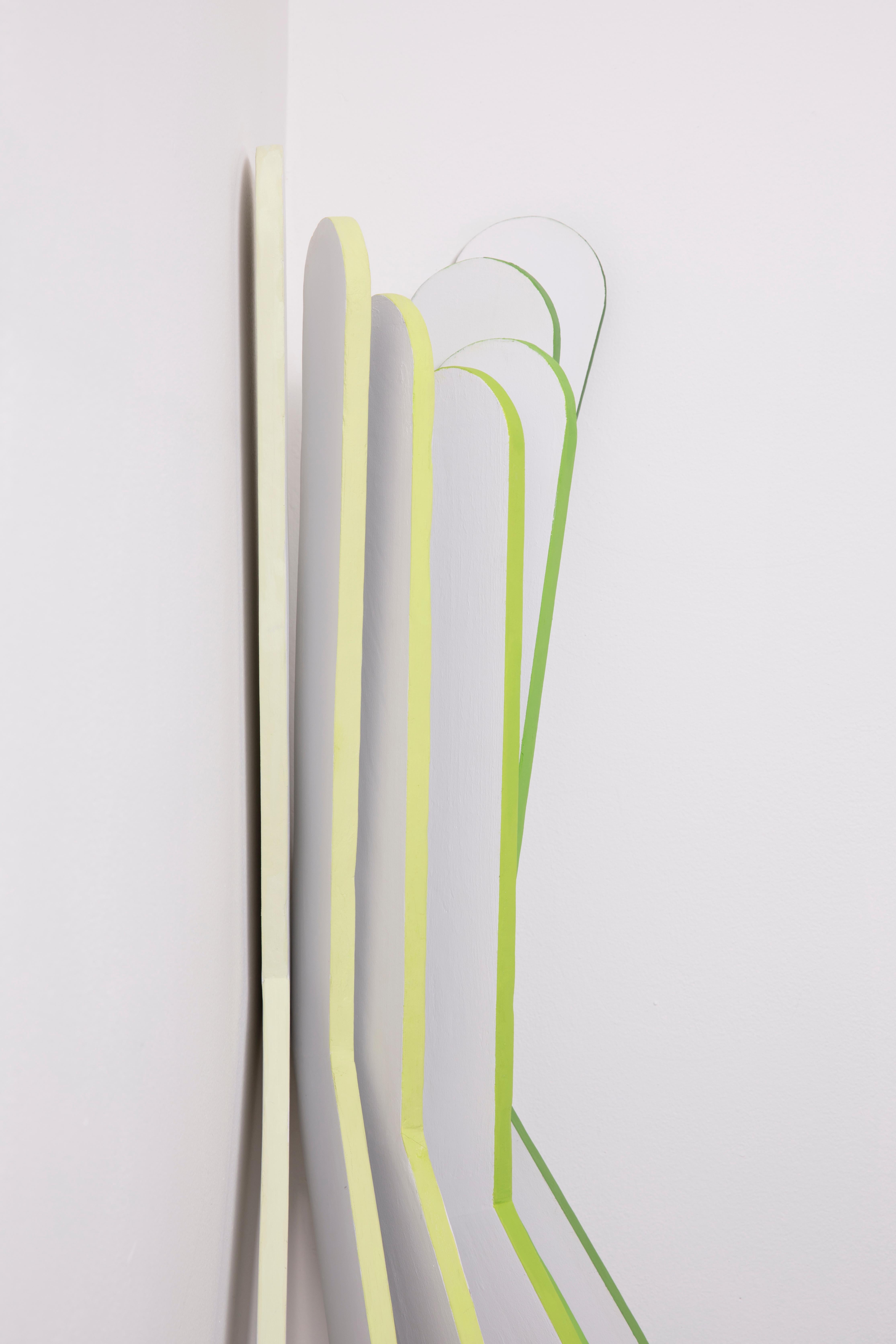 This wall hanging s sculpture is part of a series titled Soma. Since her last solo exhibition at Channel to Channel in July of 2020, she has been creating a new series of highly anticipated work. As the title suggests, the painted sculptures in this