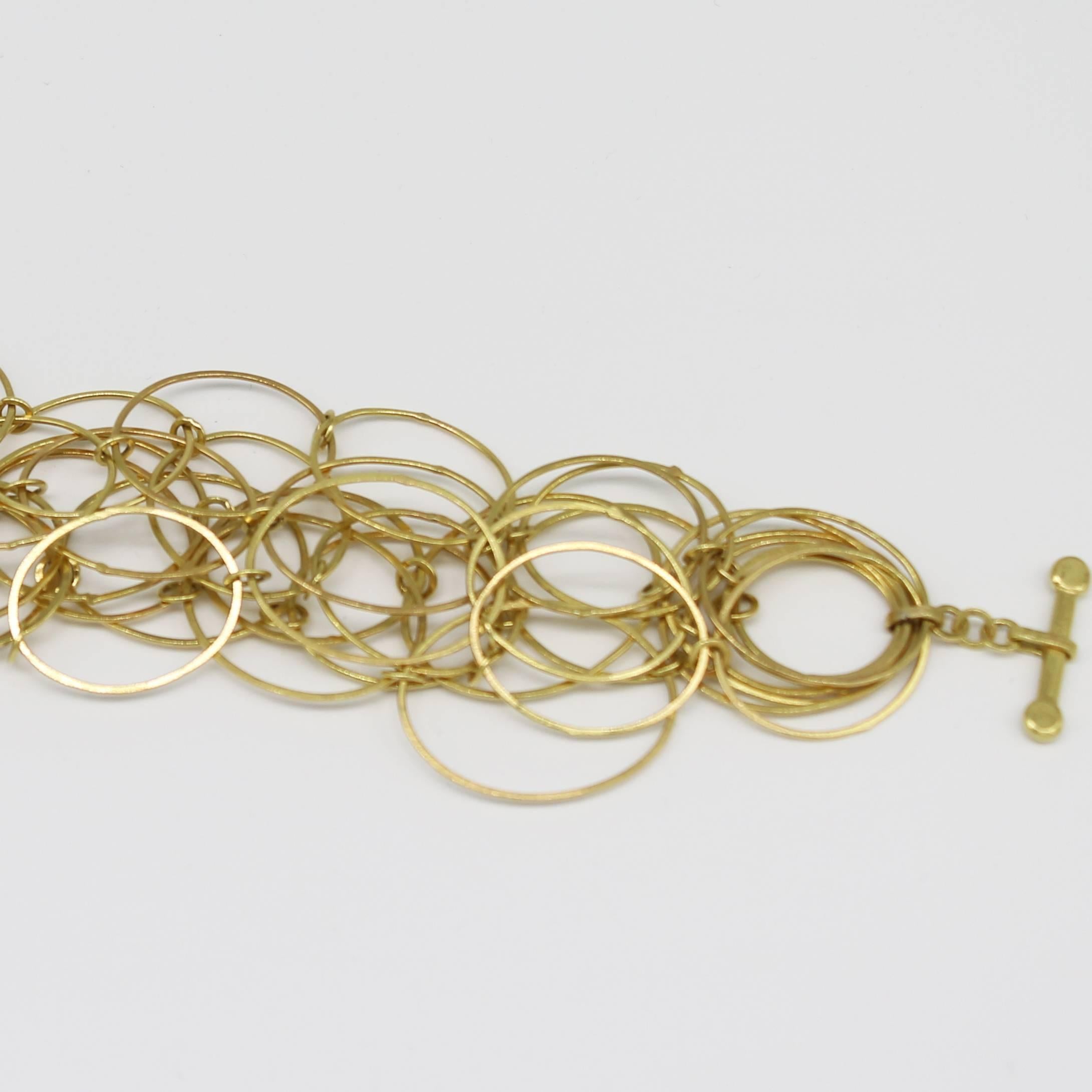 Artist Kayo Saito 18 Karat Gold Chain Flexible Loop Hoop Bracelet Bangle For Sale