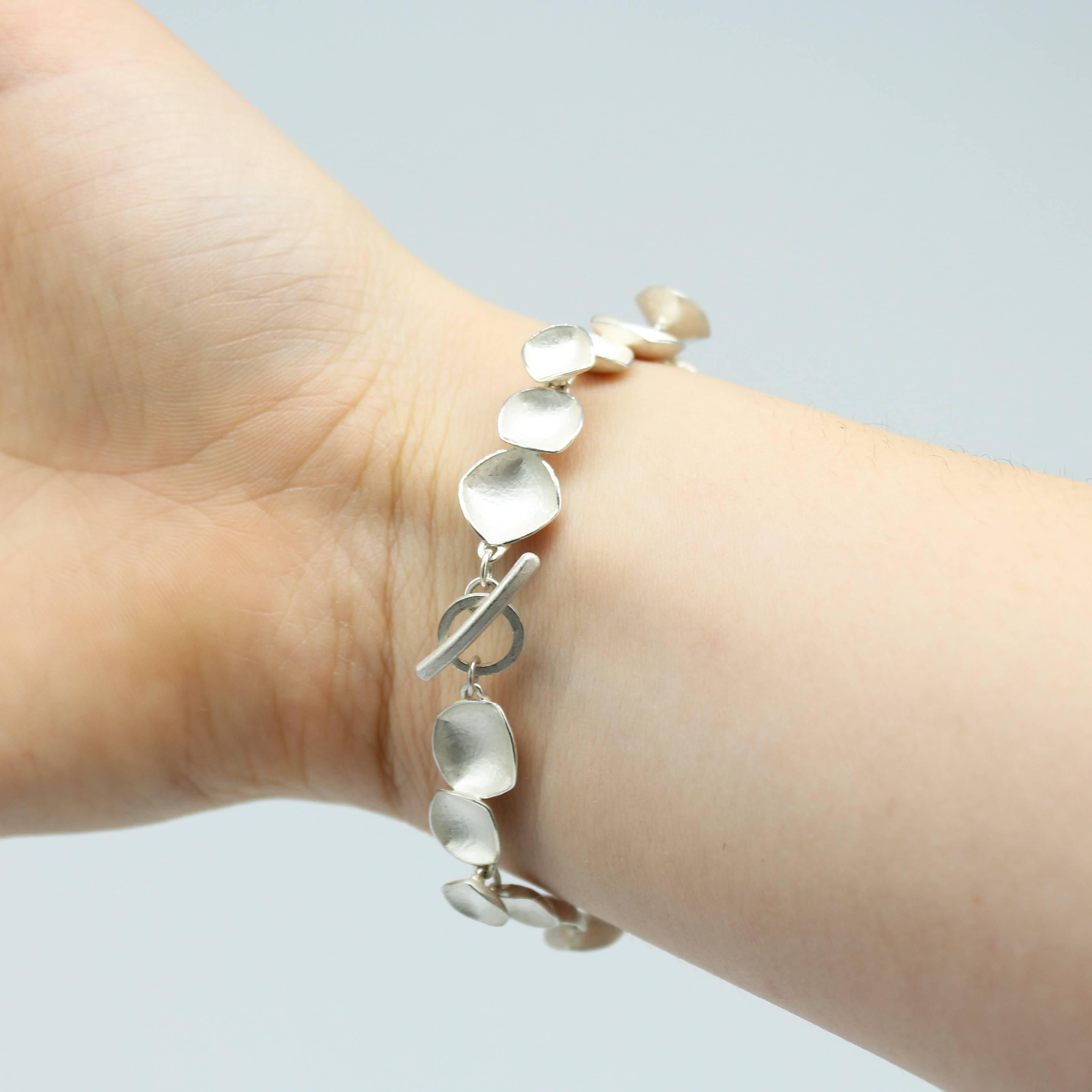 Kayo Saito Silver Chain Flexible Faceted Petal Bracelet Bangle 1