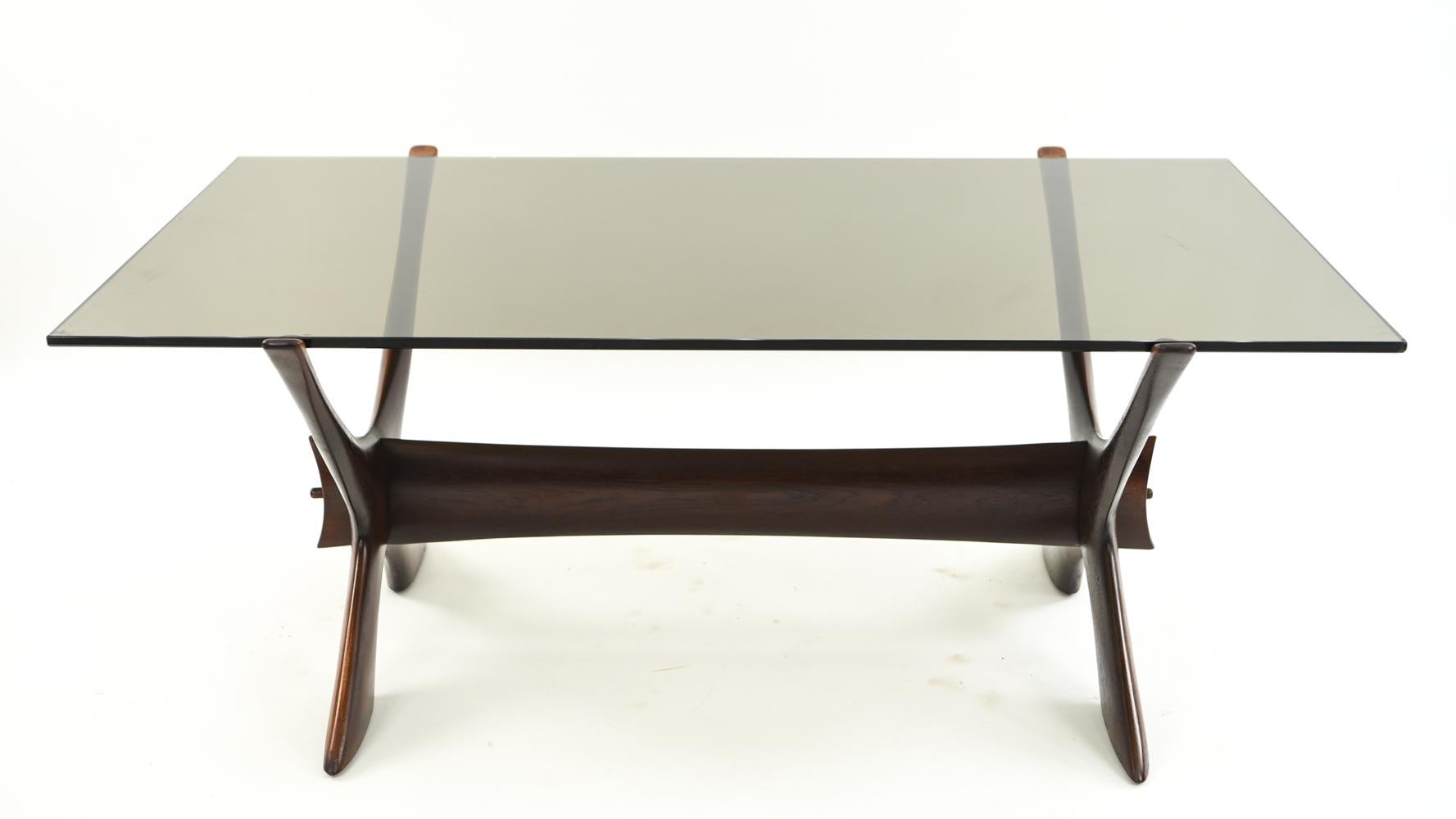 Mid-Century Modern Kayser Schriever Smoked Glass and Oak Coffee Table