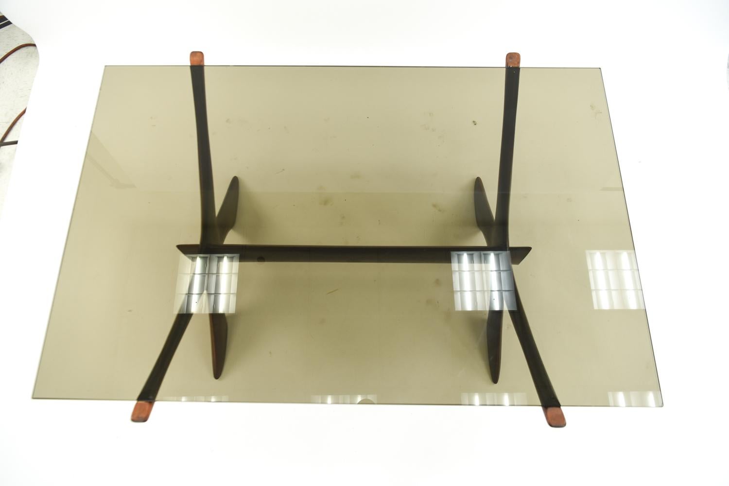 Danish Kayser Schriever Smoked Glass and Oak Coffee Table