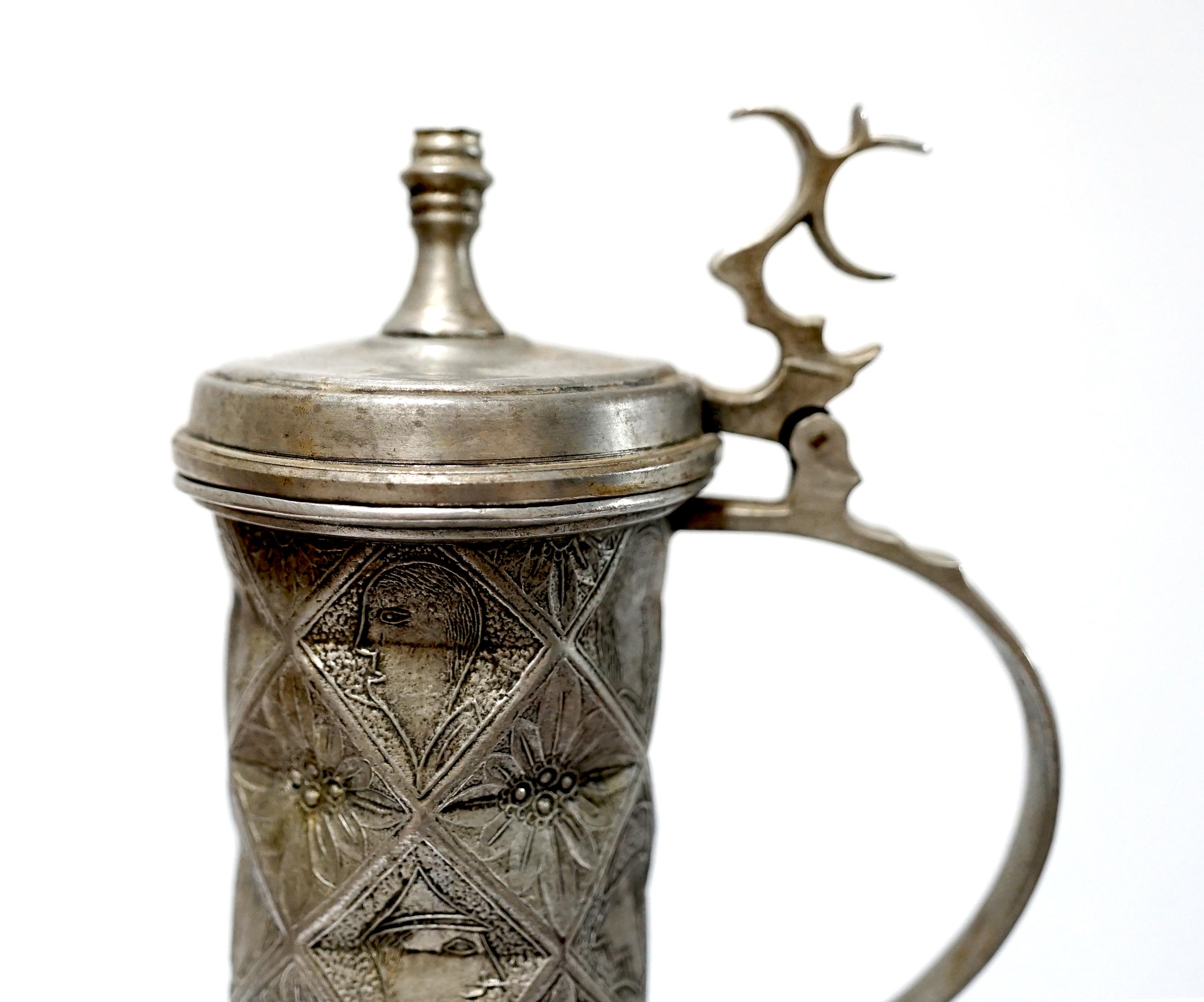 Molded Kayser Zinn, Fein Zinn Late 19th Century Pewter Tankard and Cup For Sale