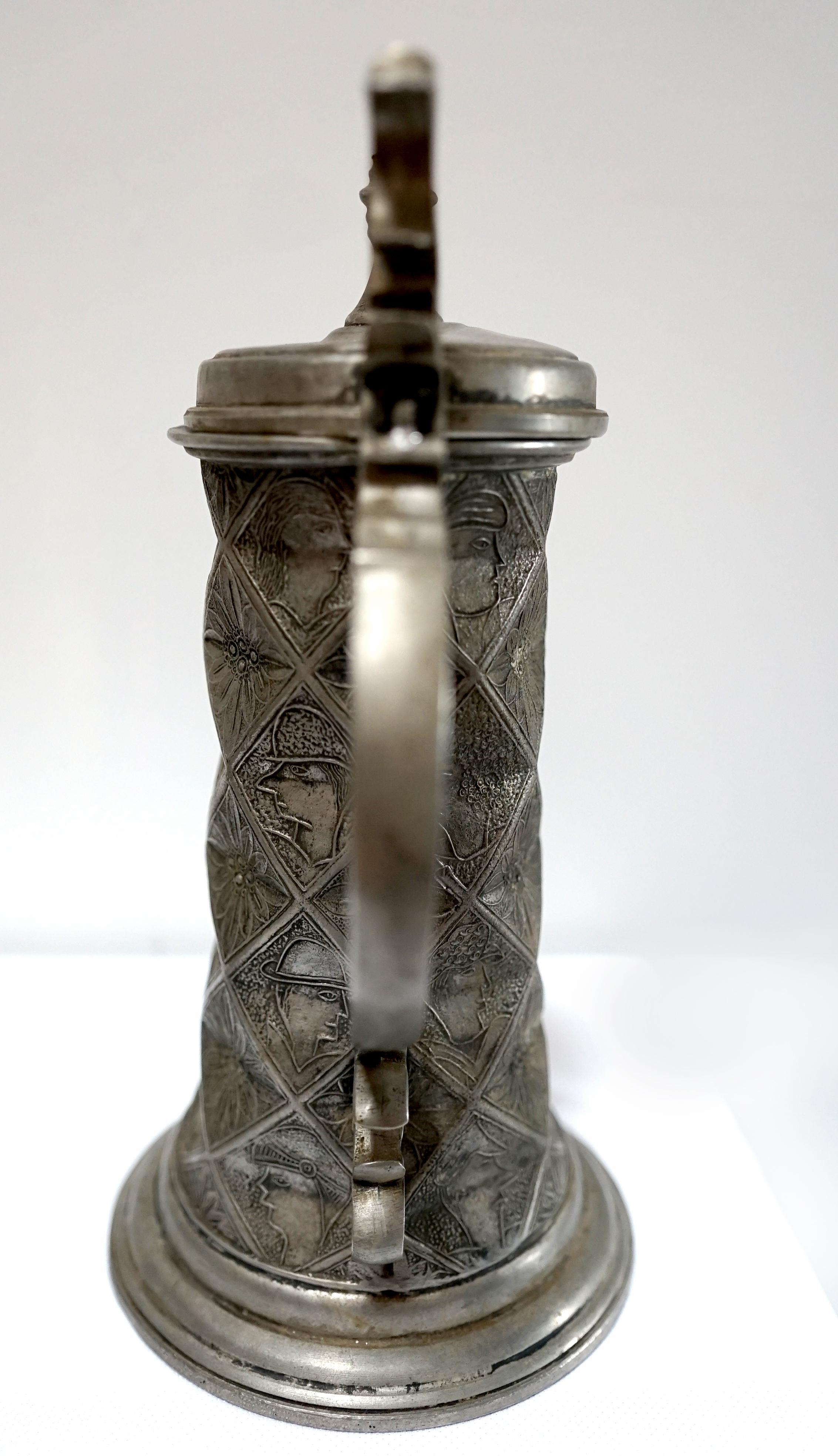 Kayser Zinn, Fein Zinn Late 19th Century Pewter Tankard and Cup In Fair Condition For Sale In Lomita, CA