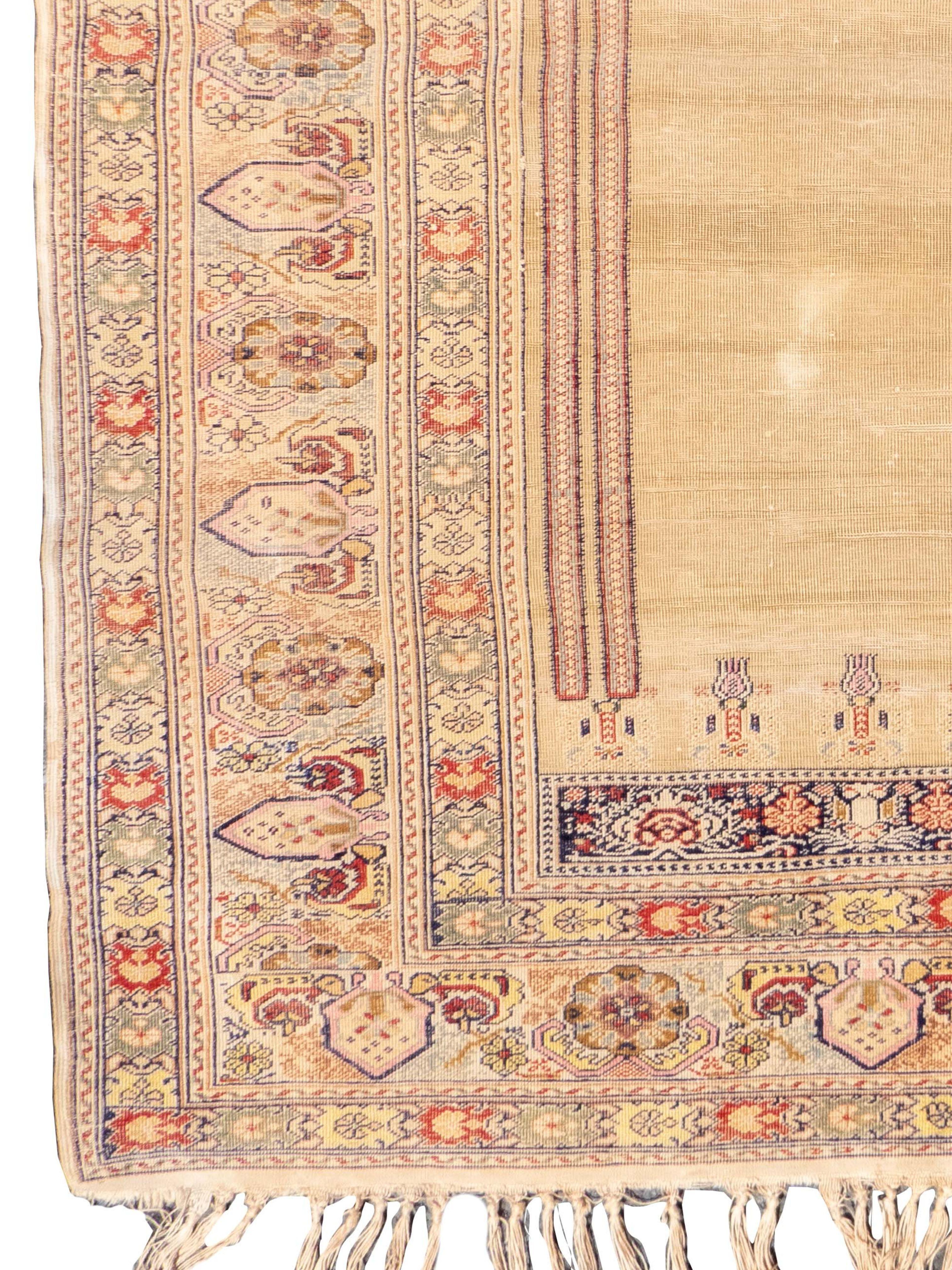 Tapis de prière en soie de Kayseri, 20e siècle (1er trimestre)

Informations supplémentaires :
Origine : Turquie
Période : A.C.I.C. (1st Q)
Condit : Bon
Tapis ID : 23140