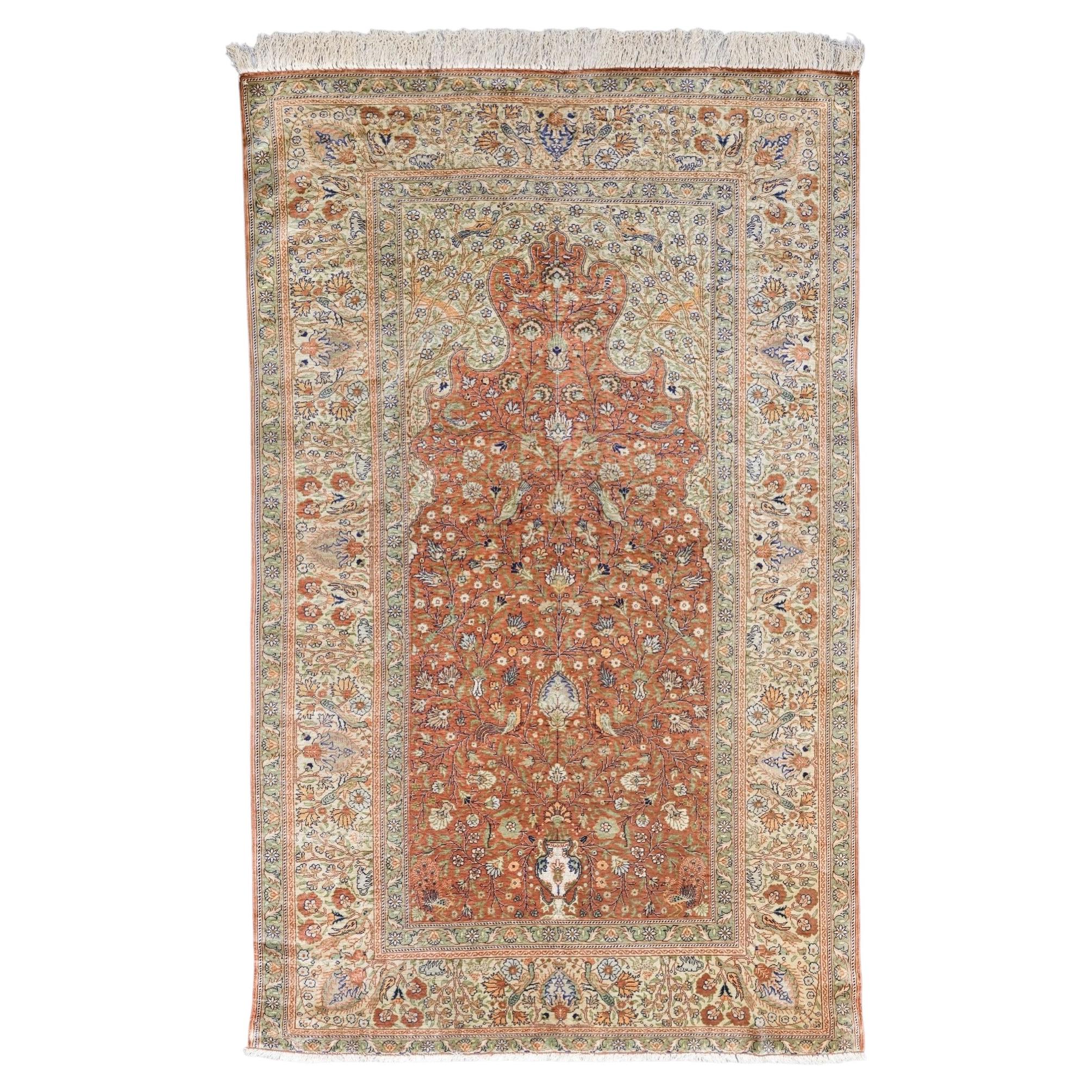 Alfombra de seda Kayseri - Mediados del siglo XX