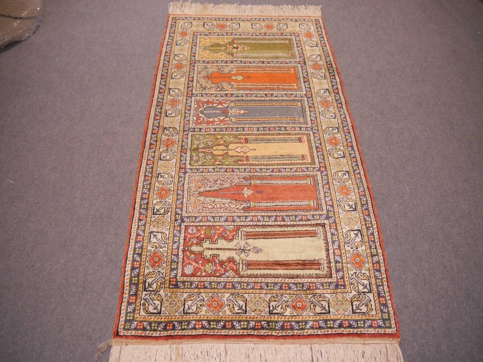 Beautiful Turkish Kayseri rug with multiple praying niches. Vibrant colors and lusterous flosh silk pile.