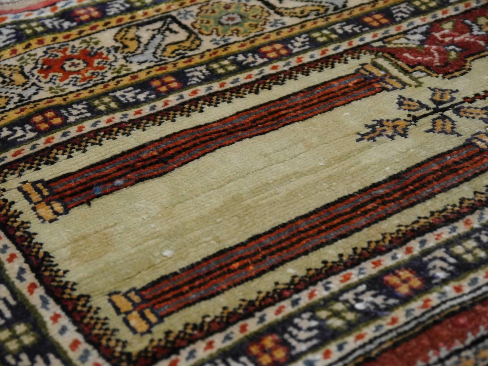 Hand-Knotted Kayseri Turkish Silk Rug Prayer Mat Runner