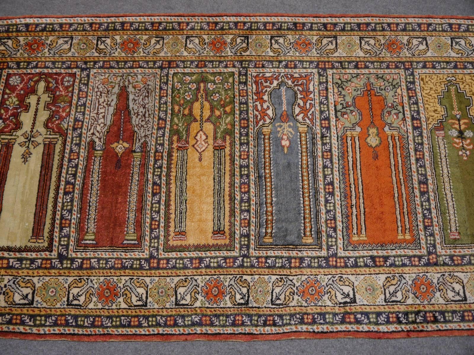 Mid-20th Century Kayseri Turkish Silk Rug Prayer Mat Runner