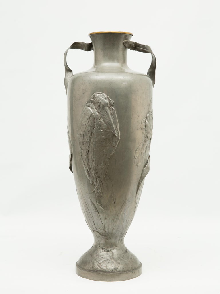 Kayserzinn Monumental Tall Pewter Art Nouveau Vase For Sale at 1stDibs