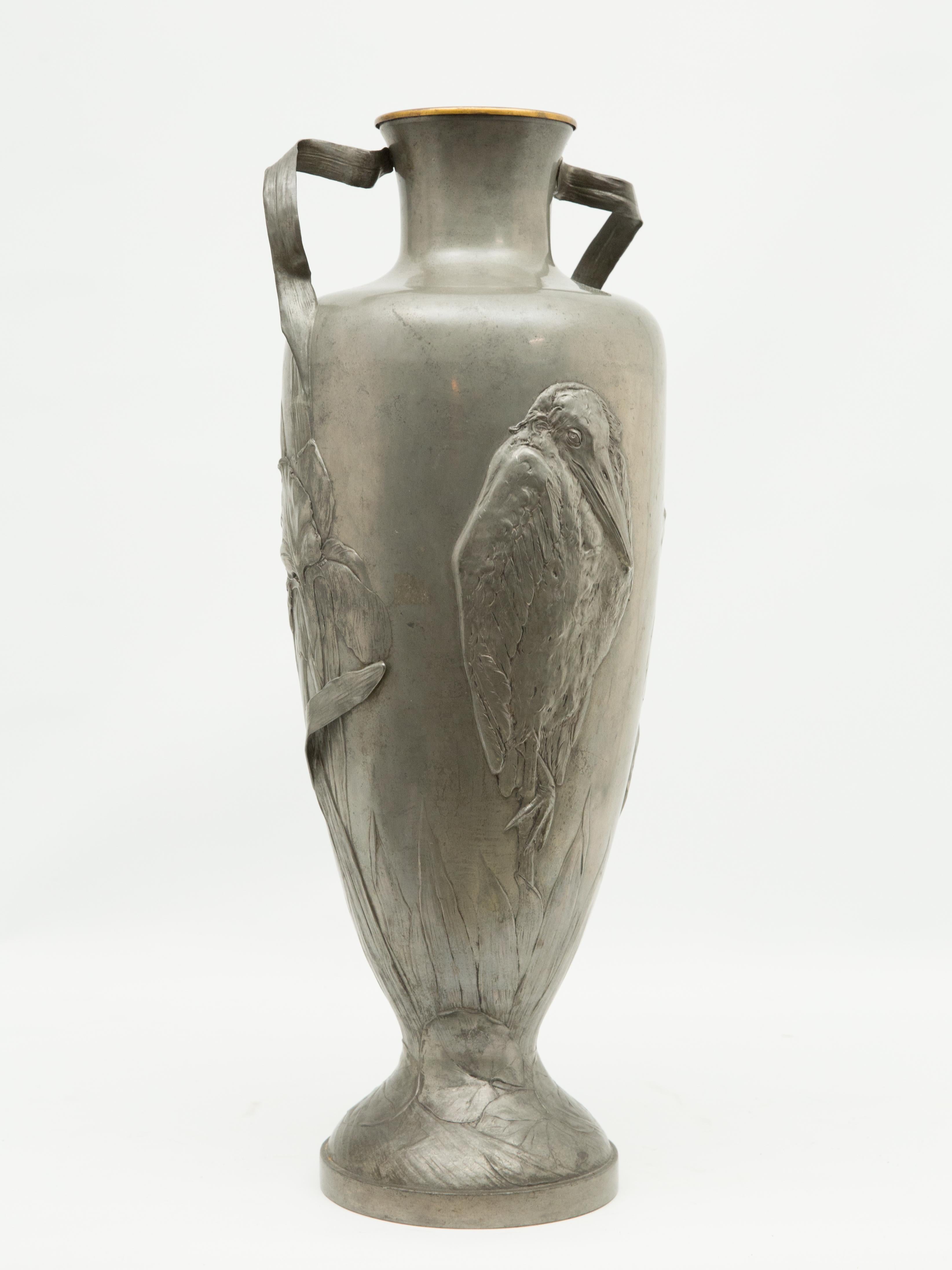 Kayserzinn Monumental Tall Pewter Art Nouveau Vase In Fair Condition In Kingston, NY