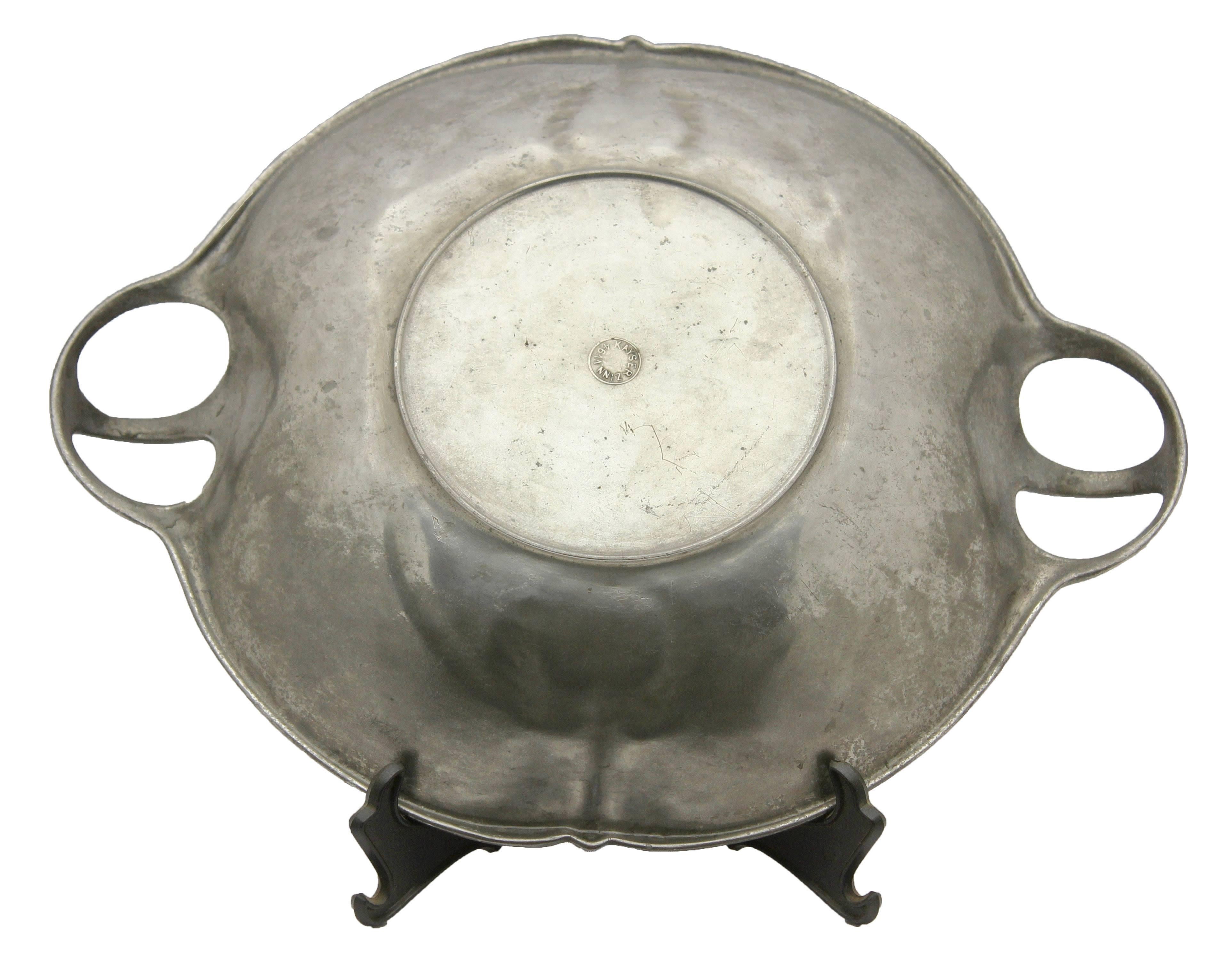 Kayserzinn Pewter Disch, Germany, circa 1900

Kayserzinn Pewter, rare early Art Nouveau design, 
A very handsome Jugendstil pewter bread basket by Kayserzinn decorated with stylized ears of wheat, stamped ‘Kayserzinn 4611’ to the underside. This