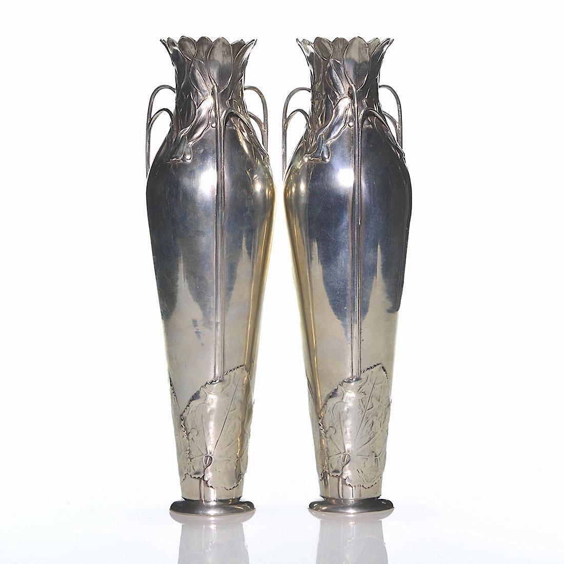 Pewter Antique Kayserzinn Jugendstil Vase Pair, 1898-1900