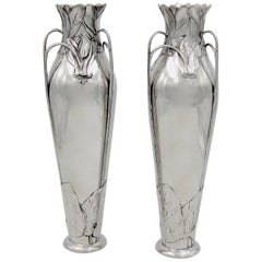 Antique Kayserzinn Jugendstil Vase Pair, 1898-1900