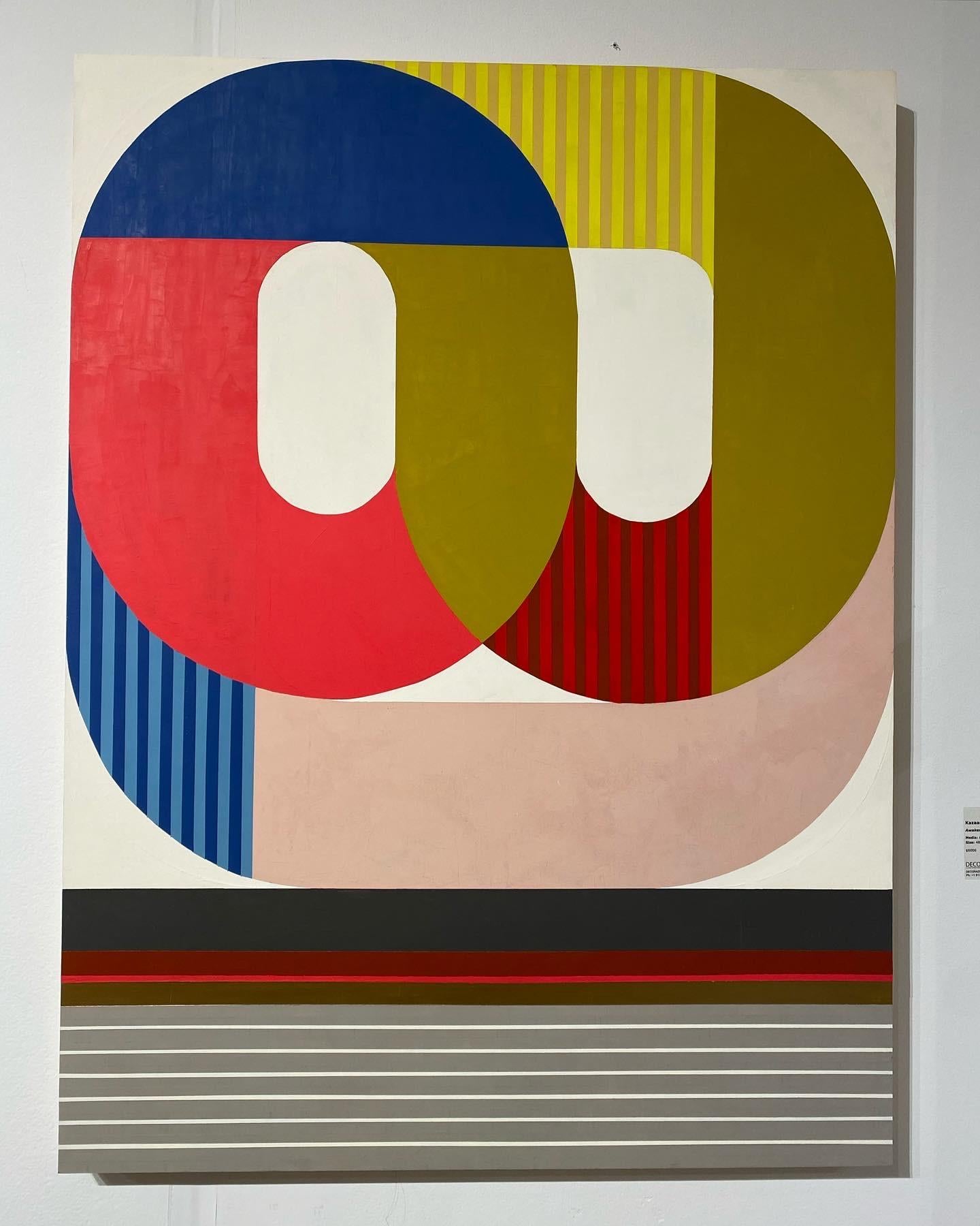 Awakening, peinture géométrique abstraite, palette rouge vif moderne du milieu du siècle dernier - Painting de Kazaan Viveiros